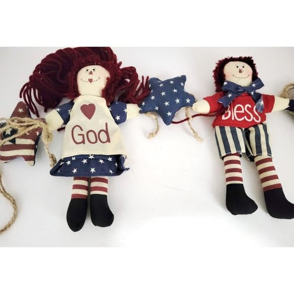 Vintage Raggedy Ann and Raggedy Andy 'God Bless America' Hanging decor - Patriot - Picture 2 of 6